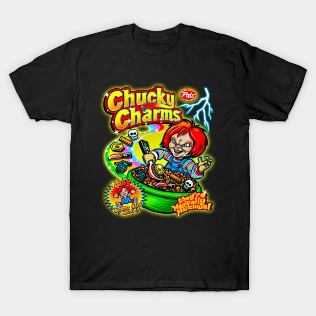 CHUCKY CHARMS // HORROR MOVIE // CEREAL KILLER T-Shirt by Niko Neon